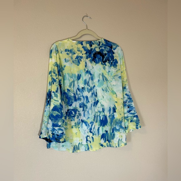 27.ALFANI Women's Green/Blue V-Neck Poet-Sleeve Blouse | Size 10 - Picture 9 of 10